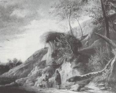 Hilly Landscape with Peasants near a Stream