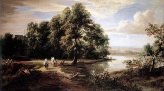 Wooded Landscape with Two Clergymen on Horseback