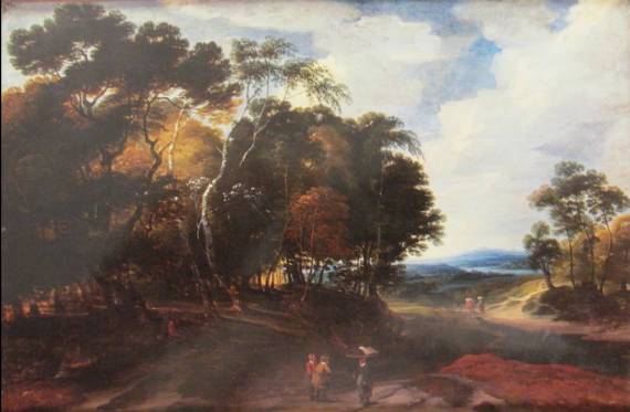 Wooded Landscape with a Few Figures on a Road