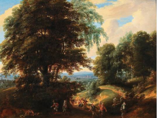 A Wooded Landscape with Villagers Celebrating