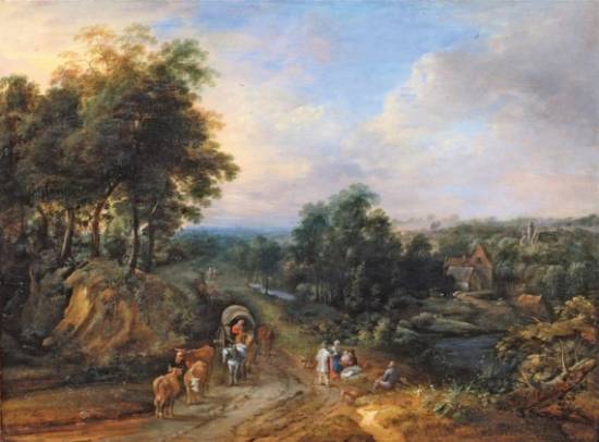 Wide Landscape with Cart and Figures