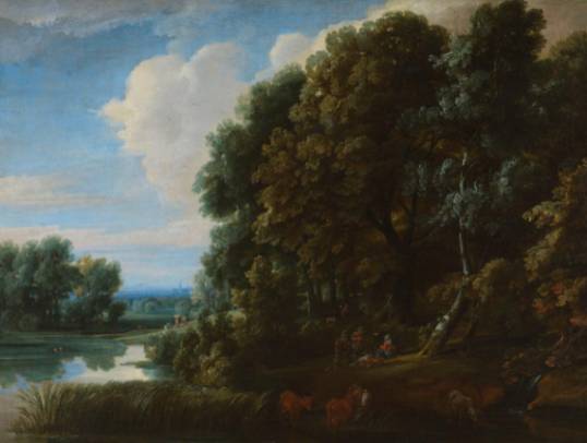  Landscape: Woodland with Lake and Figures