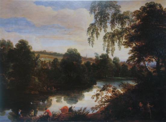 Wooded River Landscape with a Rowing Boat Coming Ashore