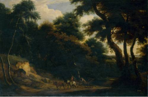 Wooded Landscape with a Three Horses Carriage