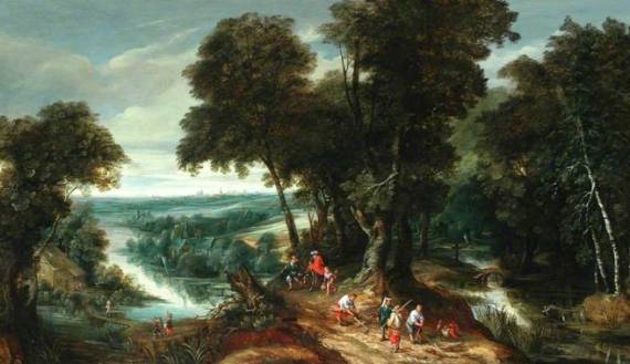 Landscape, Riverbank with Figures