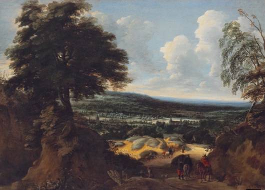 Landscape with Travellers and View of Dunes and Buildings