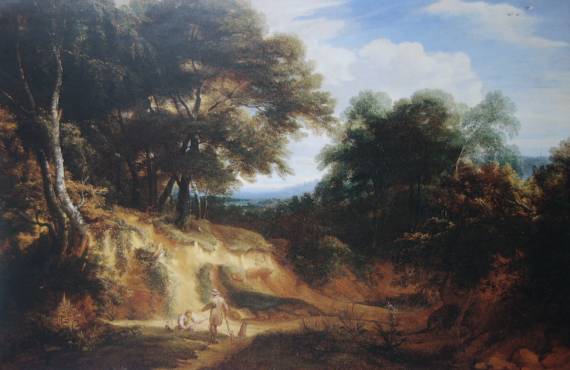 Wooded Landscape with Huntsmen Resting in a Clearing by a Pond