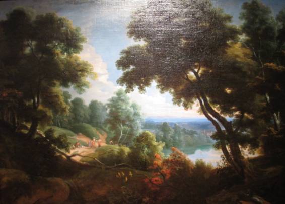 Forest Landscape with a River and Travellers