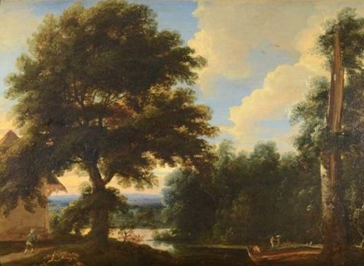 Wooded Landscape with Pond and Figures