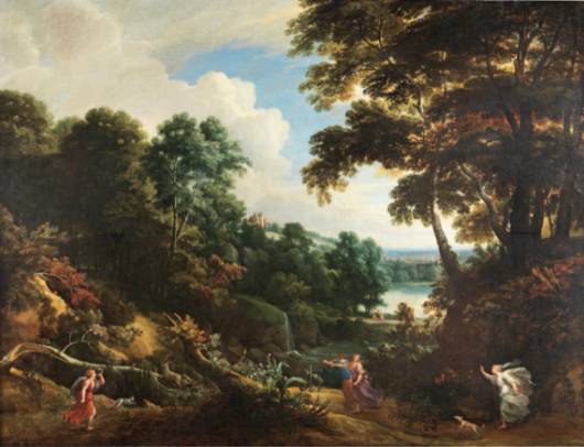 A Wooded Landscape with Diana and her Nymphs Hunting a Stag