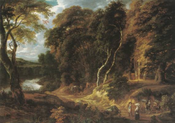 Travellers on a Road at the Edge of a Wood