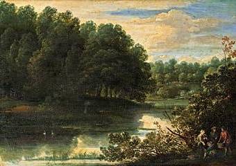 Wooded River Landscape with Figures