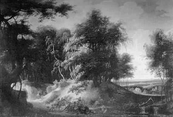 Wooded Landscape with Rider Battle