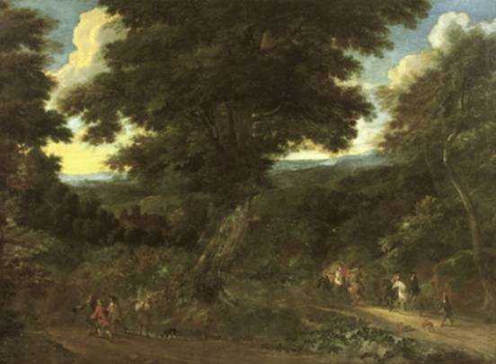 A Wooded Landscape with Travellers on Horseback