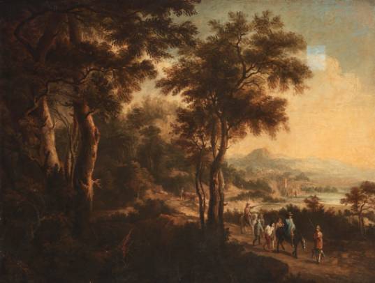 An Extensive Italian Landscape with a Prison Guard Transport