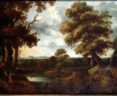 A Wooded River Landscape with Figures 