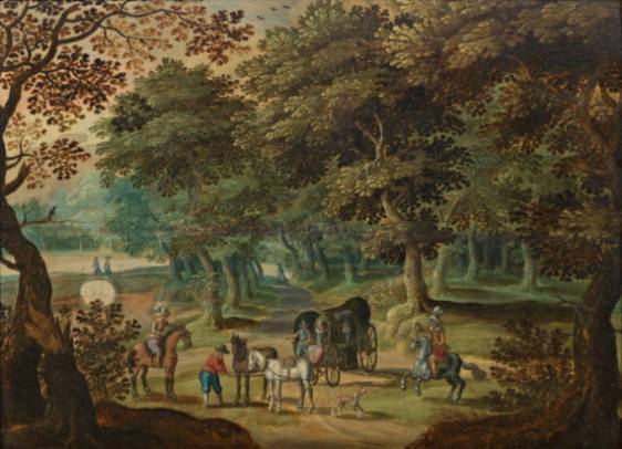 Wooded Landscape with Riders and Carriage