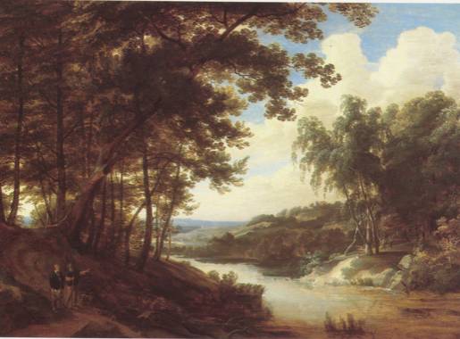 Wooded river Landscape with Figures on Path