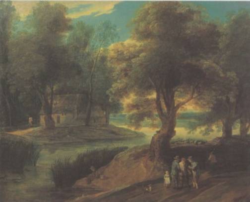 Figures Meeting on a Woodland Path
