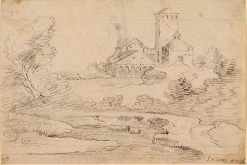 A River Landscape with Tower and Arcade in the Background