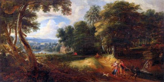 An Extensive Wooded Landscape with Venus and Adonis