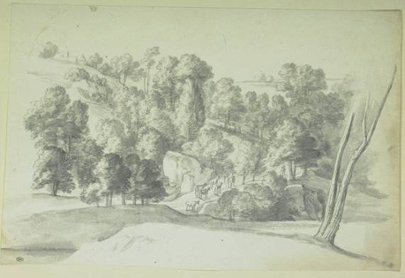 Landscape with a Road Meandering between Rocks and Trees