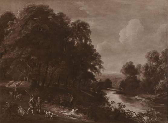 Hunters in a Wooded River Landscape