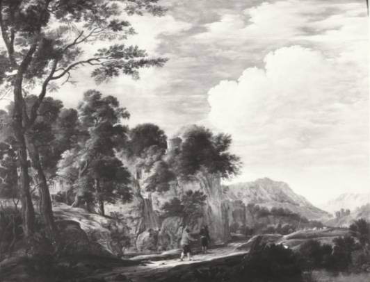 Wooded Italianate Landscape with Peasants on a Path 