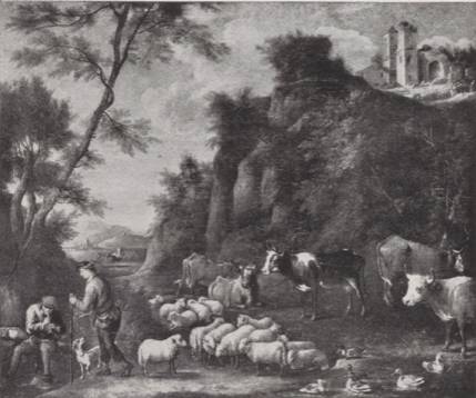 Rocky Landscape with Sheperds and Their Flock