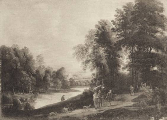 Wooded River Landscape with Figures