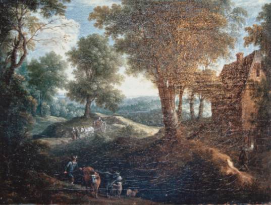 House in a Wooded Landscape with Travellers on a Track