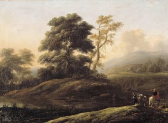 Hilly Landscape with two Donkey Drivers