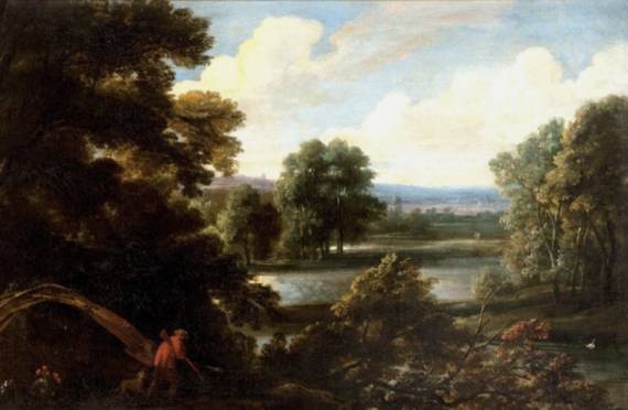 A Sportsman with His Hound in a River Landscape