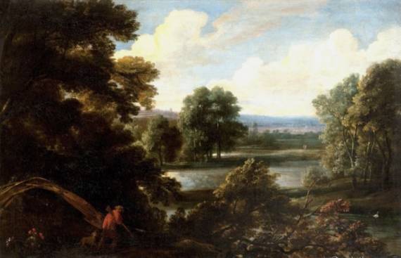 A Sportsman with His Hound in a River Landscape