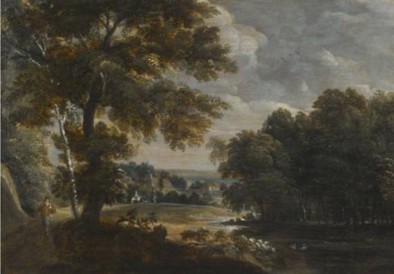 A Wooded River Landscape with a Huntsman on a Path