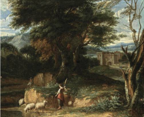 Forest Landscape with Shepherdess, Castle in the Distance