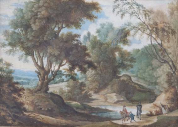 Wooded River Landscape with Horsemen on a Road