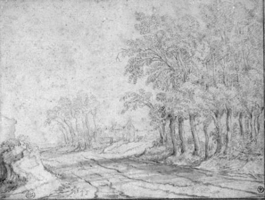 Jacques d'Arthois - Road Lined with Large Trees on the Right