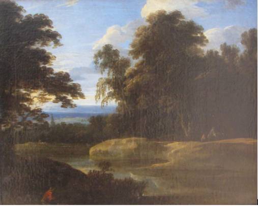 Landscape with Figures and a Church Tower in the Distance