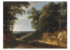 Work 330:  Hilly Wooded Landscape with Travellers on a Path