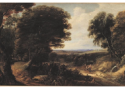 Work 6004: An Extensive Wooded Landscape with Figures, a Castle and a River in the Distance