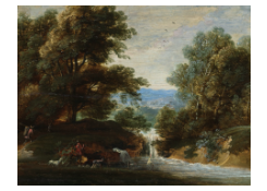 Work 6009: Wooded Landscape at the River with a Shepherd with a Flute and his Animals