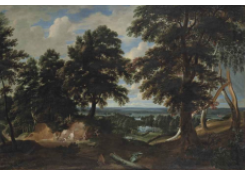 Work 6016: An Extensive Wooded Landscape, with the Conversion of Saint Hubert in the Foreground