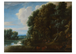 Work 6056:  Landscape: Woodland with Lake and Figures