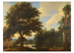 Work 6176: Wooded Landscape with Pond and Figures