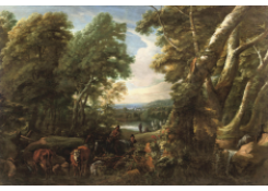 Work 6193: A Wooded Landscape with Shepherds and Cattle Resting near a Lake