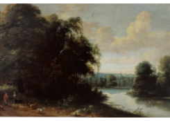 Work 6214: An Extensive River Landscape with Shepherds and Sheep on a Path