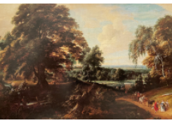 Work 6229: A Wooded Landscape with a Wagon and Elegant Figures