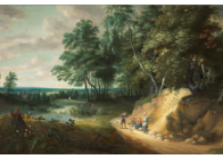 Work 6235: An Extensive Wooded Landscape with Figures Conversing on a Path