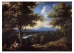 Work 6288: Extensive Wooded Landscape with Figures and Mountains